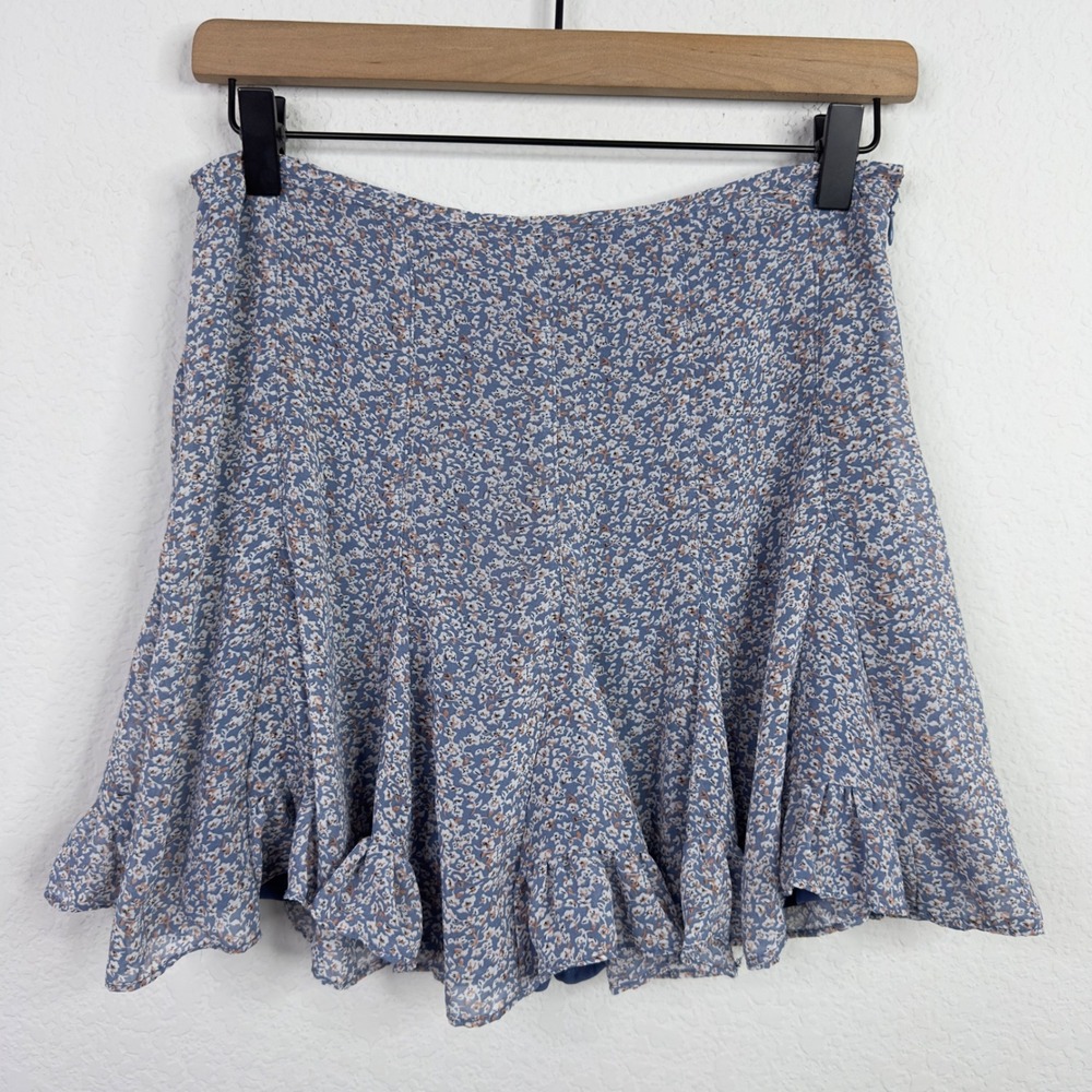Dress Forum Skirt Womens S Blue Floral Ruffle Hem Cottagecore Boho Romantic Mini - Picture 1 of 7